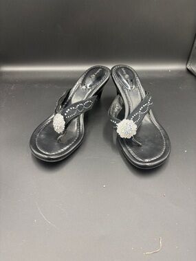 Lindsay Phillips Black Rhinestone Thong Sandal Heels - Women size 8
